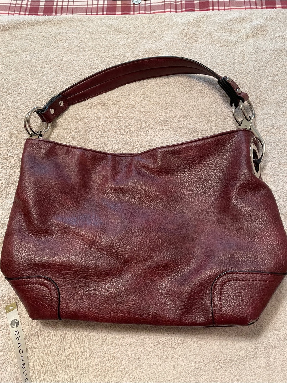 Beachbody Deep Wine Leather Shoulder Bag with Silver Hardware